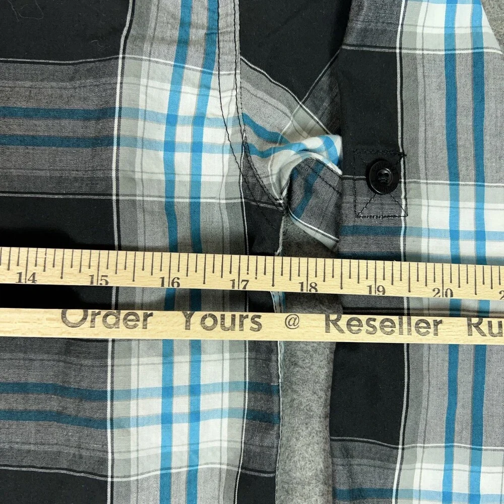 Southpole Shirt Boys Medium Black‎ Gray Blue Plaid Long Sleeve Western Button Up